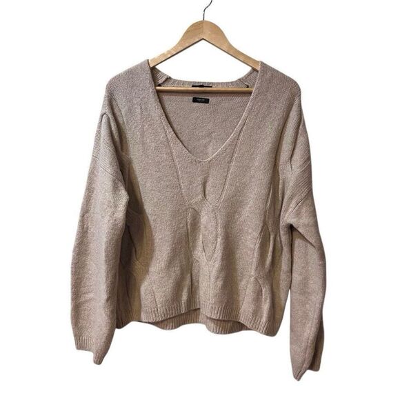 Massimo Dutti Oversized Braid Knit Sweater Small Wool Blend V Neck Wool Blend - Picture 2 of 8